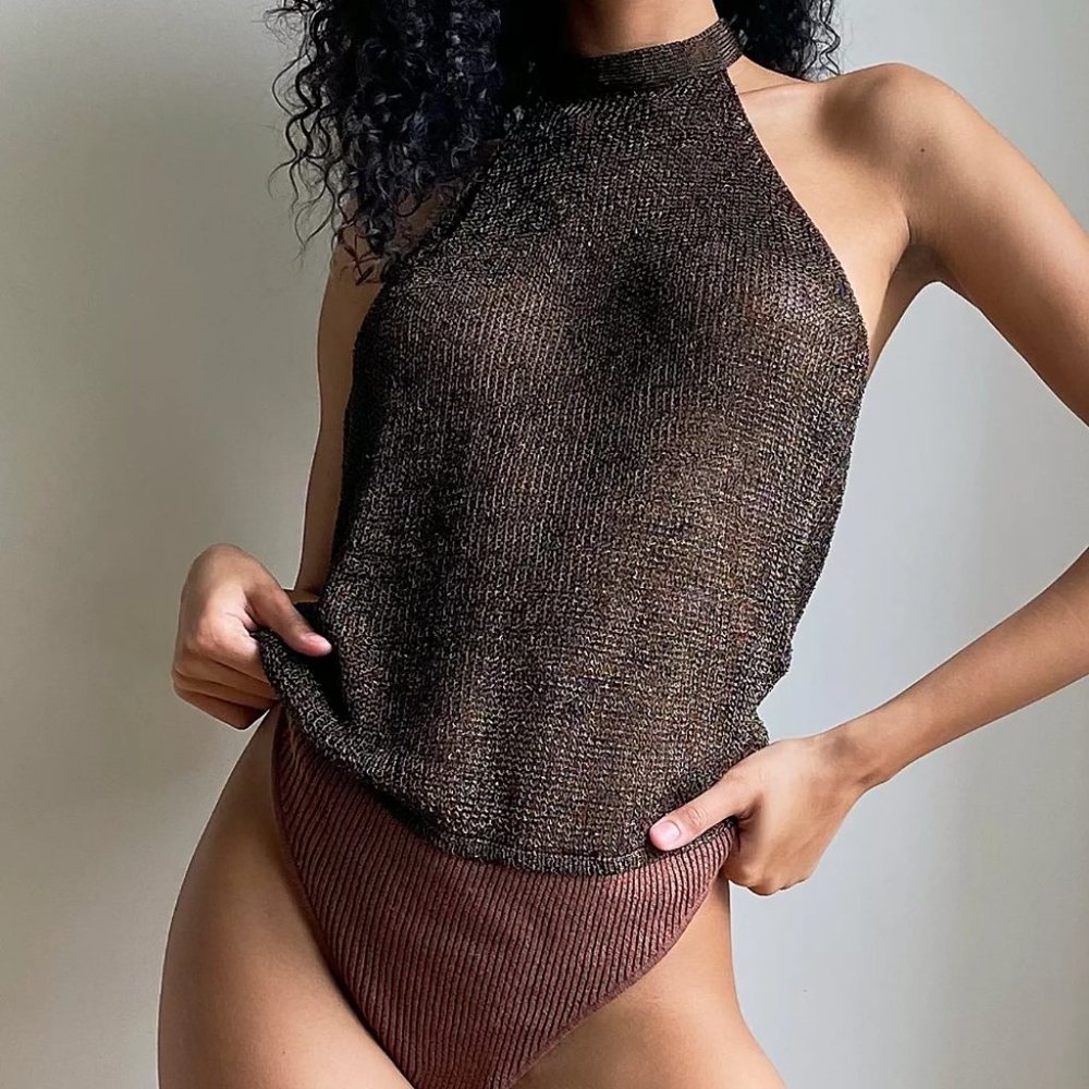 NWT Free People Shine Be Fine Bodysuit L Metalic